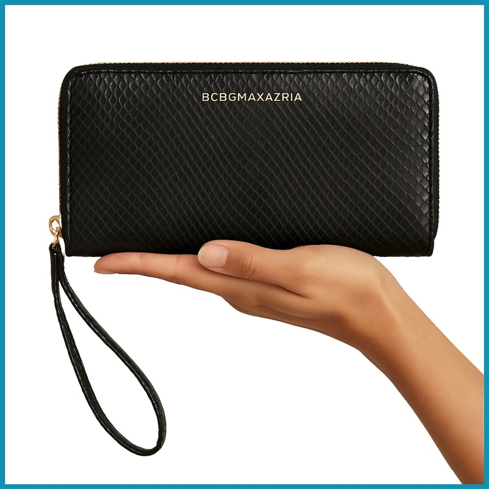 BCBGMaxAzria Black Snake Print Zippy Wristlet Wallet - Picture 1 of 8